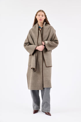 DOUBLE Glen Check Mantel, Dusty Brown from ODEEH 