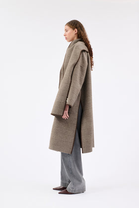 DOUBLE Glen Check Mantel, Dusty Brown from ODEEH 