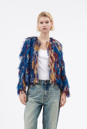 Fringy Jacquard Jacket, Berry Blue from ODEEH 