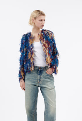 Fringy Jacquard Jacket, Berry Blue from ODEEH 