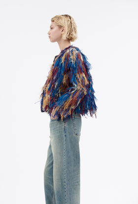 Fringy Jacquard Jacket, Berry Blue from ODEEH 