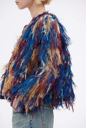 Fringy Jacquard Jacket, Berry Blue from ODEEH 