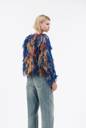 Fringy Jacquard Jacket, Berry Blue from ODEEH 