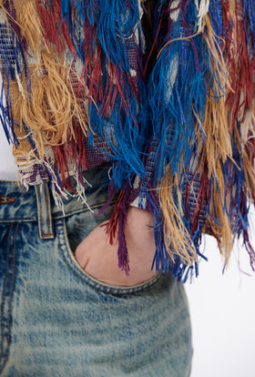 Fringy Jacquard Jacket, Berry Blue from ODEEH 
