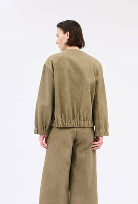 Cotton Damask Jacket, Dark Khaki from ODEEH 