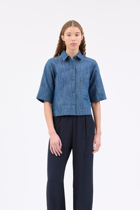 Micro Canvas Bluse, Denim Blue from ODEEH 