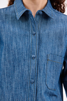 Micro Canvas Bluse, Denim Blue from ODEEH 