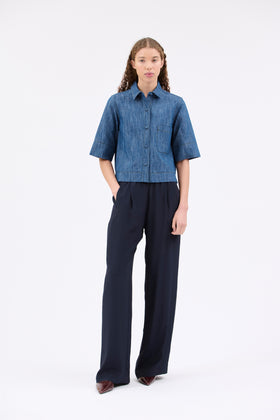 Micro Canvas Bluse, Denim Blue from ODEEH 
