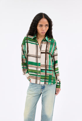 PAINTED MADRAS Twill Bluse, Teal from ODEEH 