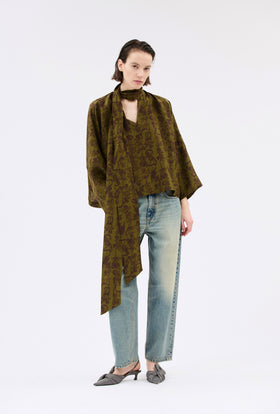 Crepe de Chine Putty Shirt, Dark Olive from ODEEH 