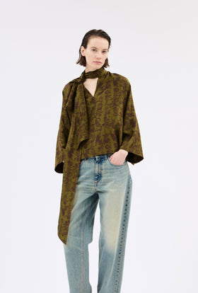 Crepe de Chine Putty Shirt, Dark Olive from ODEEH 