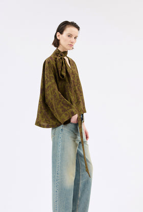 Crepe de Chine Putty Shirt, Dark Olive from ODEEH 