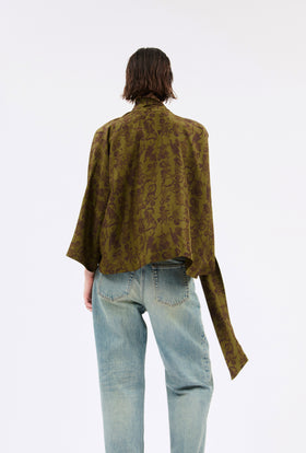 Crepe de Chine Putty Shirt, Dark Olive from ODEEH 