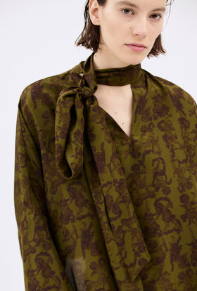 Crepe de Chine Putty Shirt, Dark Olive from ODEEH 