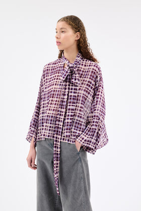 CHECKS ON CREPE Bluse, Dark Purple from ODEEH 