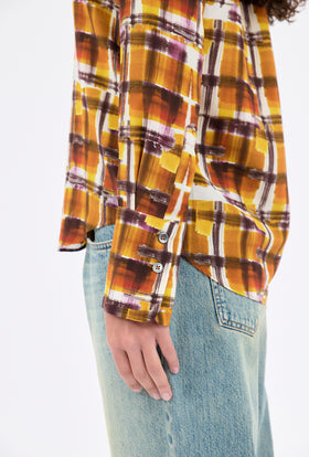 BRUSH STROKES Twill Bluse, Burnt Orange from ODEEH 