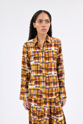 BRUSH STROKES Twill Bluse, Burnt Orange from ODEEH 