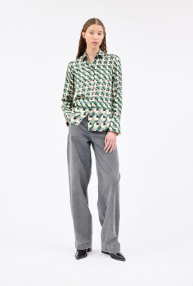 CRESCENTS & LINES Bluse, Dark Emerald from ODEEH 