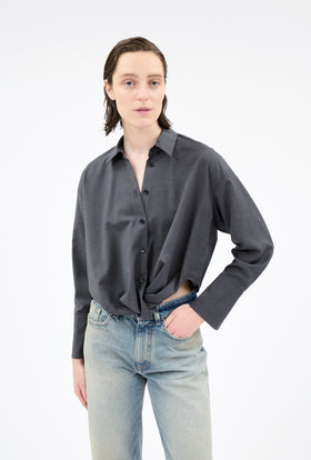 Light Oxford Wool Bluse, Granite from ODEEH 