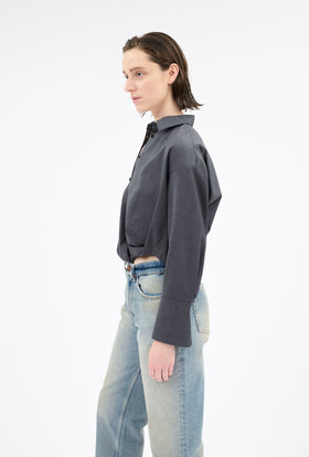 Light Oxford Wool Bluse, Granite from ODEEH 