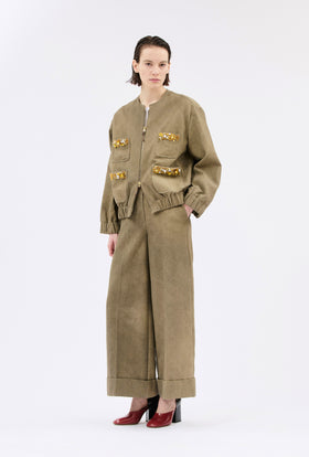 Cotton Damask Hose, Dark Khaki from ODEEH 
