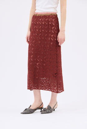 Guipure Lace Skirt, Marble Red from ODEEH 