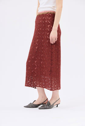 Guipure Lace Skirt, Marble Red from ODEEH 