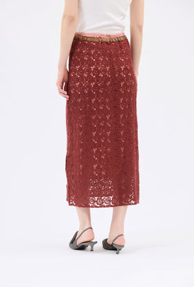 Guipure Lace Skirt, Marble Red from ODEEH 