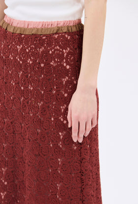 Guipure Lace Skirt, Marble Red from ODEEH 
