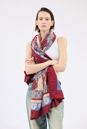 Palm Fans Scarf, Burgundy from ODEEH 