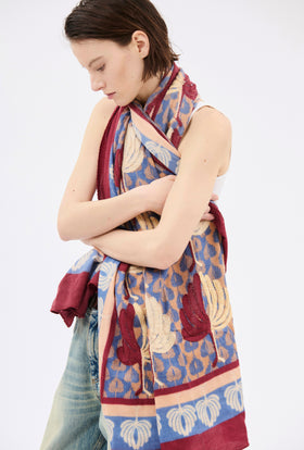 Palm Fans Scarf, Burgundy from ODEEH 