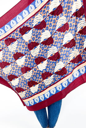 Palm Fans Scarf, Burgundy from ODEEH 
