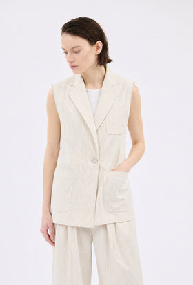 PIN STRIPE GABARDINE Weste, Ivory from ODEEH 