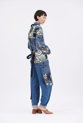 Cats & Tigers Gabardine Apron, Steel Blue from ODEEH 