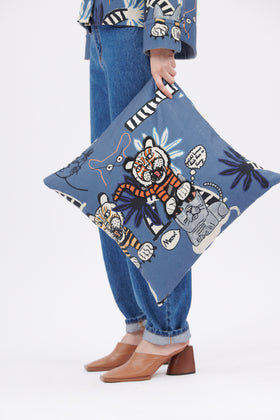 Cats & Tigers Gabardine Pillow, Steel Blue from ODEEH 