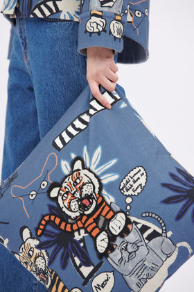 Cats & Tigers Gabardine Pillow, Steel Blue from ODEEH 