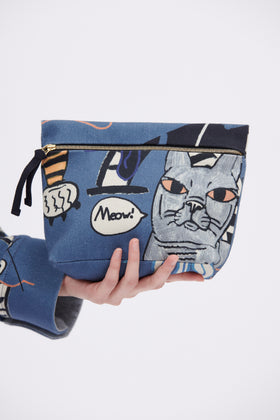 Small Cats & Tigers Gabardine Bag, Steel Blue from ODEEH 