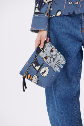 Small Cats & Tigers Gabardine Bag, Steel Blue from ODEEH 