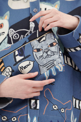 Small Cats & Tigers Gabardine Bag, Steel Blue from ODEEH 