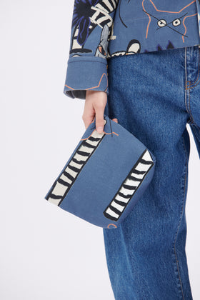 Small Cats & Tigers Gabardine Bag, Steel Blue from ODEEH 