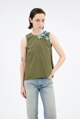 Poplin Top, Dark Olive from ODEEH 